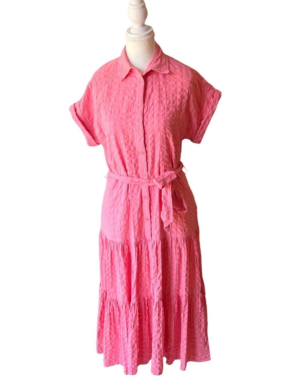 Ralph Lauren Pink Button-Front Shirt Dress with Waist Tie women’s 2
